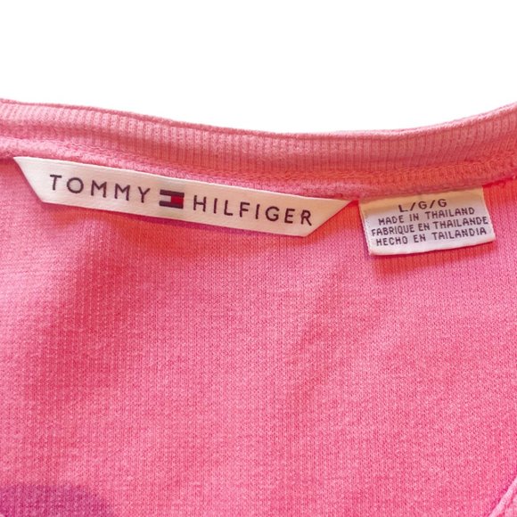 Tommy Hilfiger Pink Ribbed V Neck Lace T-Shirt Sz L - Picture 7 of 9